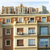 Panorama. View of a residential building. South of Spain, Malaga.
