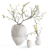Blossoming branches in clay vases