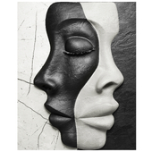 Black and white panel of halves of women's faces