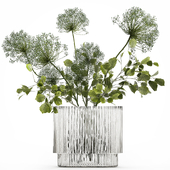 Flower bouquet of green branches and hogweed. Set 504.