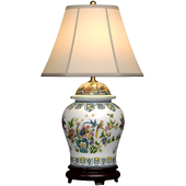 Floral European Provence Porcelain Temple Jar Nightstand Bedside Table Lamp