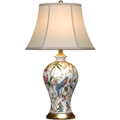Chinese Style Flower and Birds Ceramic Nightstand Asian Table Lamp