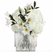 Bouquet of white flowers in a glass vase with hydrangea. Set 511.
