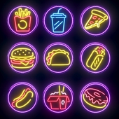 Fast food neon signs set