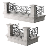 Classic Marble Balcony with Wrought Iron Railings and Square Columns