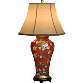 DOWNTON Large Oriental Painted Red Ceramic Nightstand Chinese Table Lamp