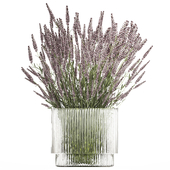 Bouquet of flowers in a glass vase with lavender. Set 513.