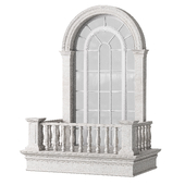 Classical Arched Window Balcony with Marble Baluster Detailing - Facade Element