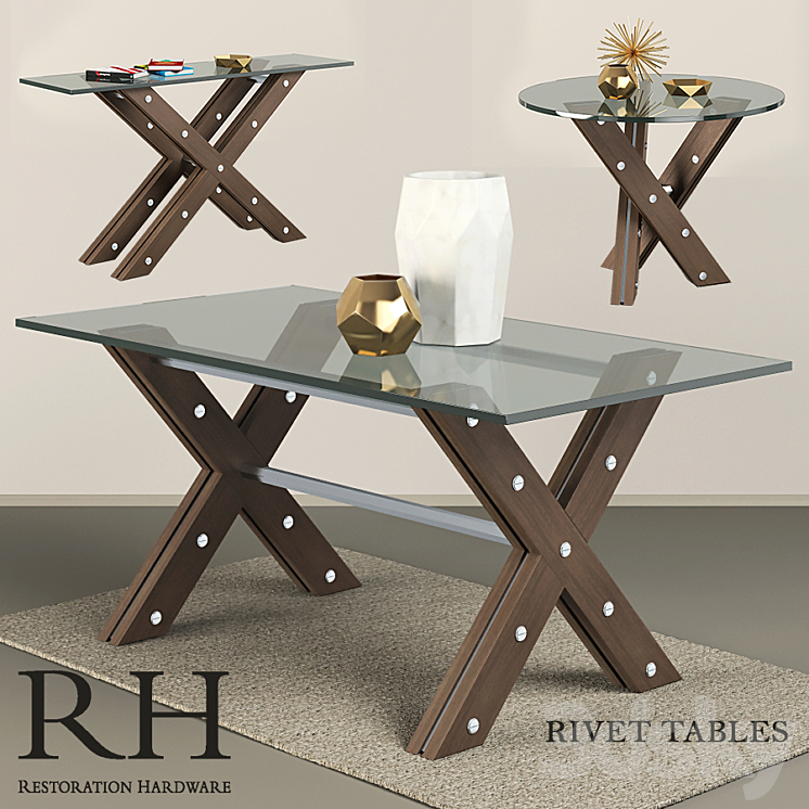 Table Rivet Restoration Hardware Rivet tables set & decor - Table - 3D model