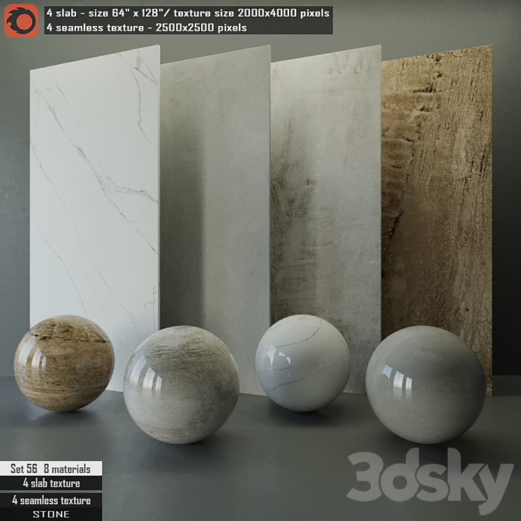 Stone slab & Seamless texture Set 56 - Stone - 3D model