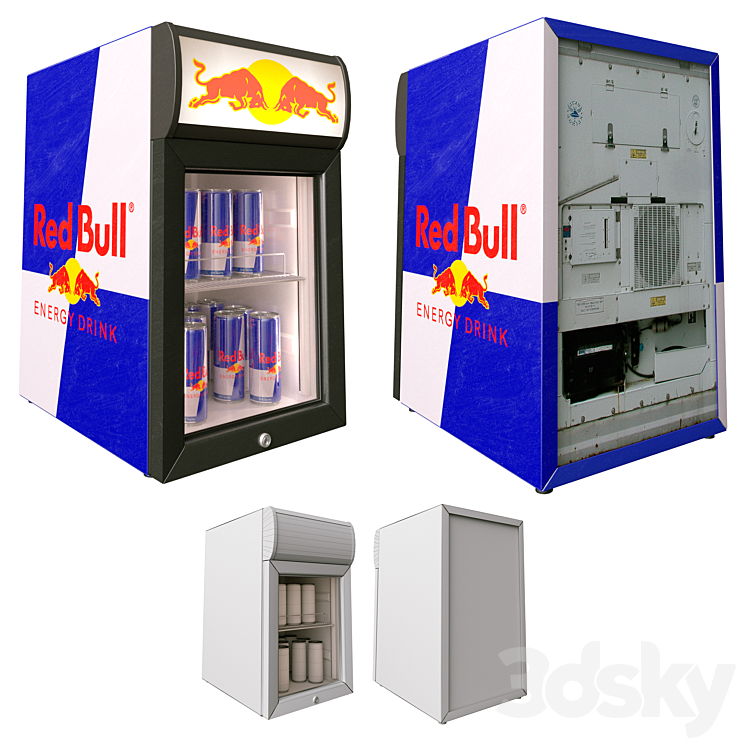 Mini fridge Red Bull (low poly) Kitchen appliance 3D model