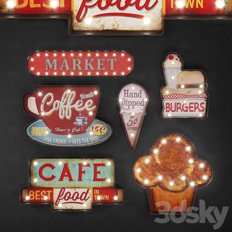 Sign Decor Set Lighted Metal sign Set 24 - Other decorative objects - 3D model