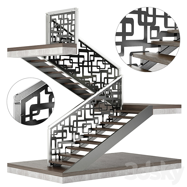 Staircase with laser cut metal balustrade panels - Staircase - 3D model