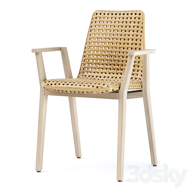 Scarlett wooden rattan armchair SR12 / Rattan dining chair - Chair - 3D