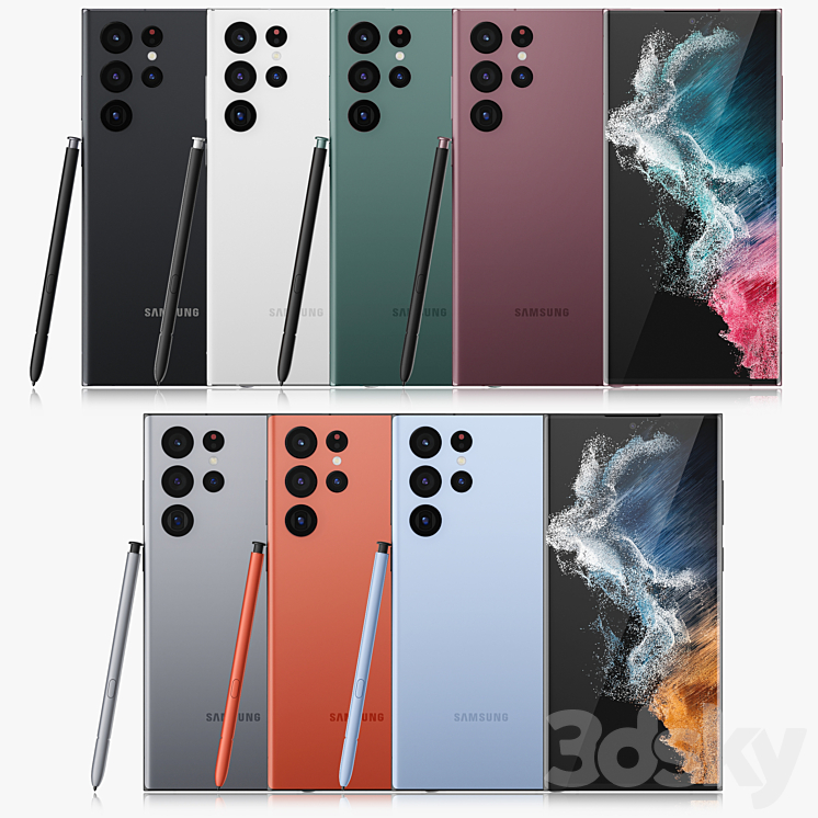 Samsung Galaxy S22 Ultra all colors Phones 3D model