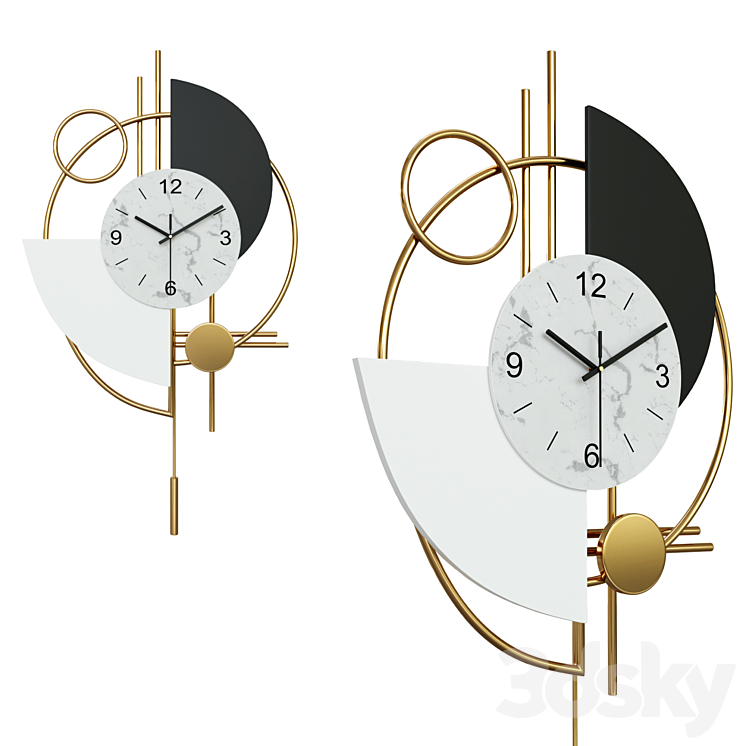 Modern 3D Round Wall Clock Decor Gold - Watches & Clocks - 3D model