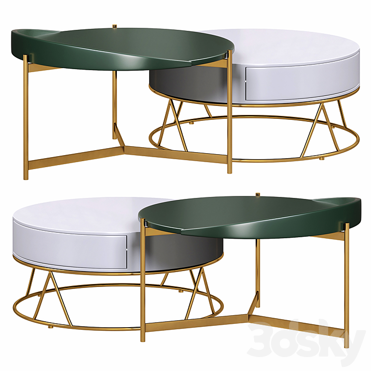 Round nesting coffee table white green 11935 by homary - Table - 3D model