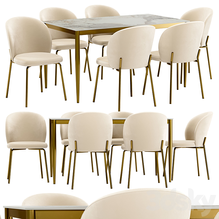 Grassi dining chair and Guardian table - Table + Chair - 3D model