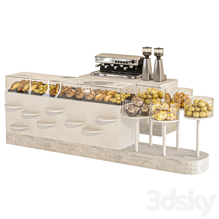 Designer showcase with bread and pastries - Restaurant - 3D model