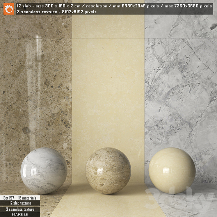 Marble slab & Seamless texture Set 197 - Stone - 3D model