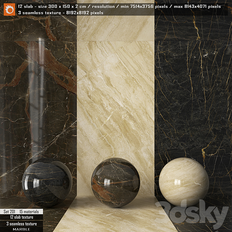 Marble slab & Seamless texture Set 201 - Stone - 3D model