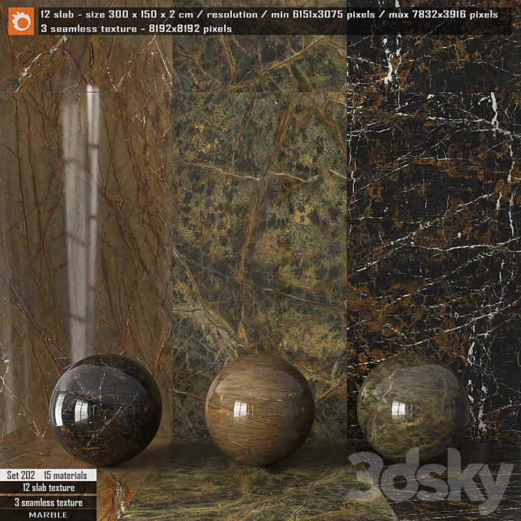 Marble slab & Seamless texture Set 202 - Stone - 3D model