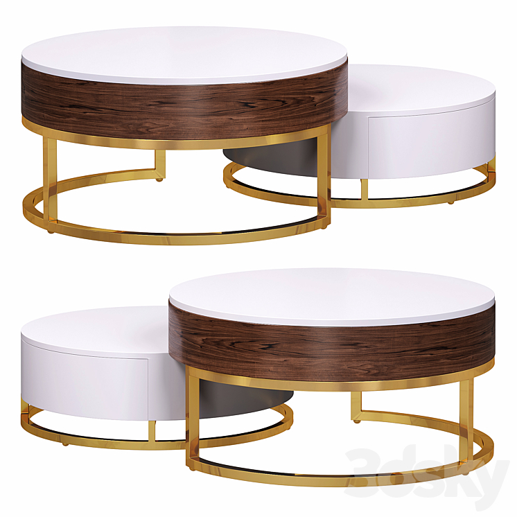 Modern round wood lifttop nesting coffee table by Homary - Table - 3D model