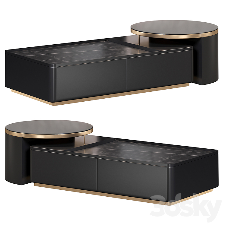 Modern black nesting stone glass coffee Table by Homary - Table - 3D model