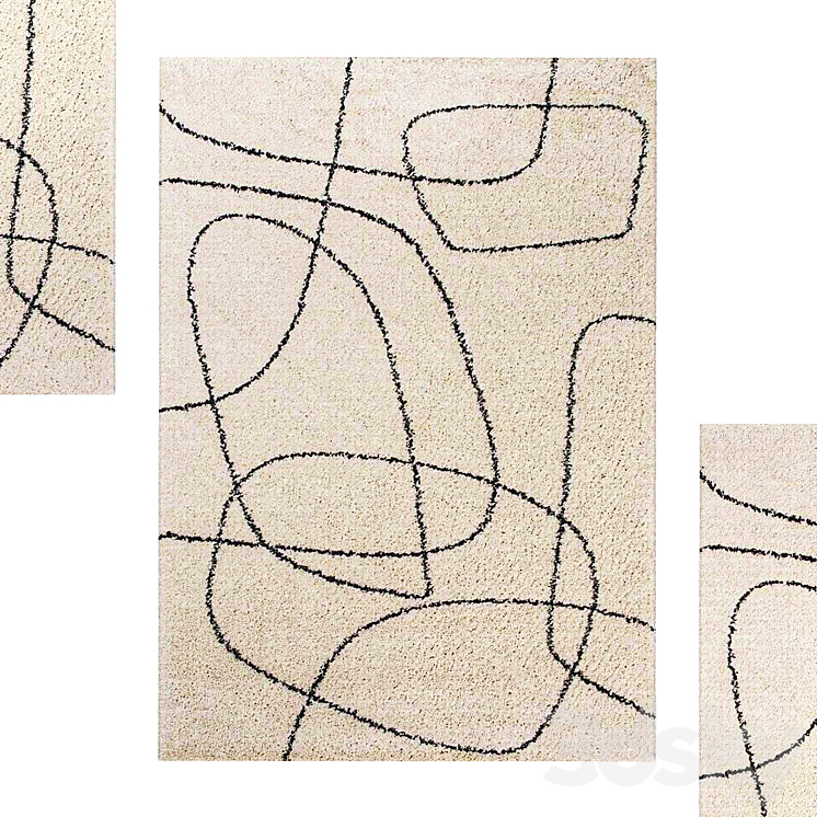 Delgadillo Abstract Cream Area Rug - Bed - 3D model