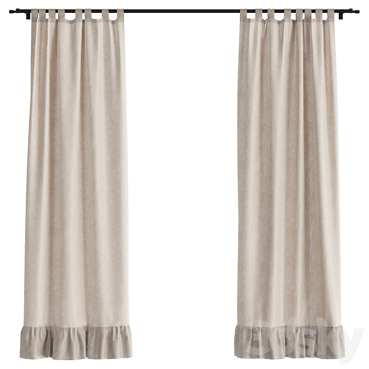 Beige curtains with frills Curtain 3D model