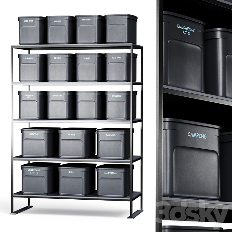 Shelf with containers for storing things - Rack - 3D model