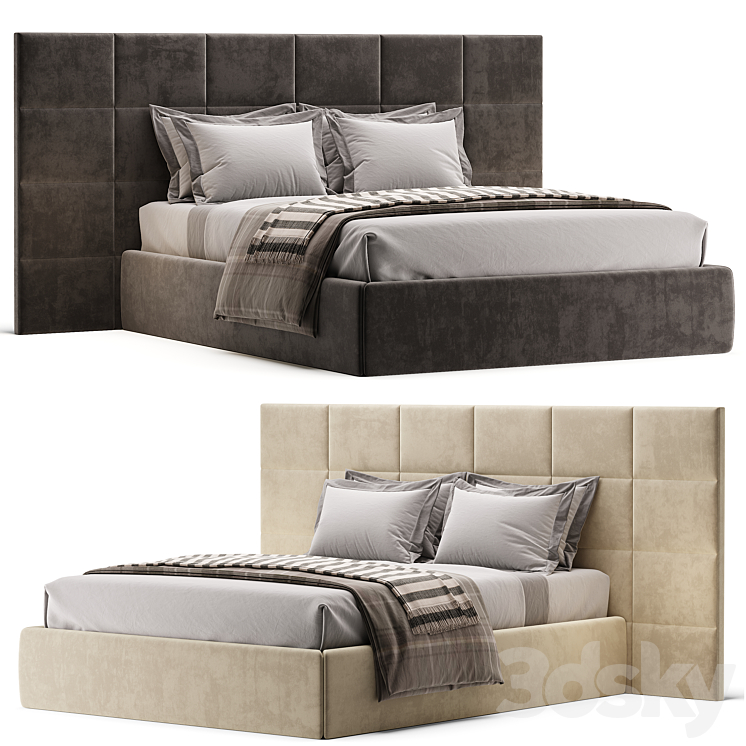 Rectangle bed with wide headboard - Bed - 3D model