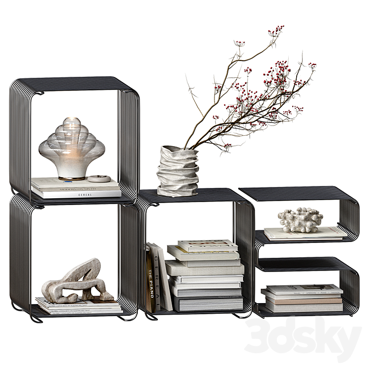 Modular metal Rack with Books and Decor - Rack - 3D model