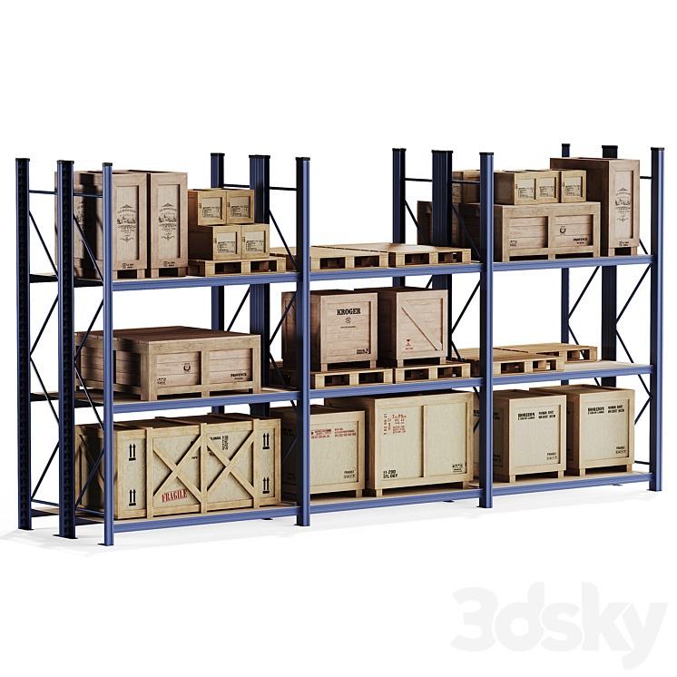 Storage Racks Model Storage rack with wooden crates - Rack - 3D model