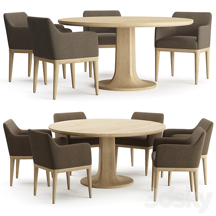 Rh Table Ronde RH Evette Round Dining Table 60 - Table + Chair - 3D model
