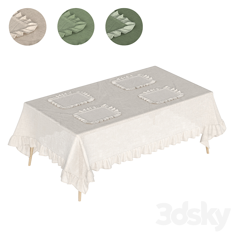 Table Ruffles Vector Tablecloth for a rectangular table with ruffles - Table - 3D model